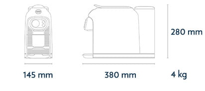 Lavazza Idola korpusa izmēri: platums 145 mm, dziļums 380 mm, augstums 280 mm