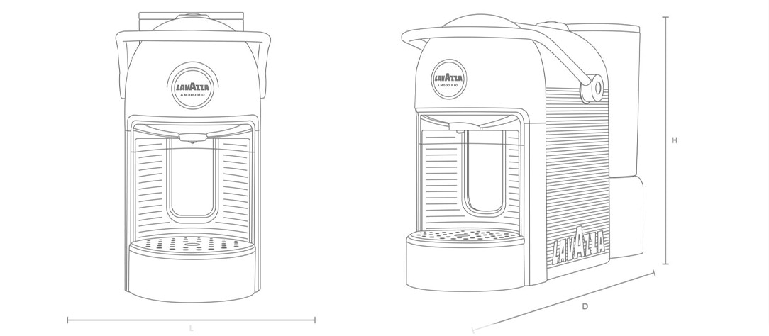 Lavazza Jolie Evo korpusa izmēru shēma